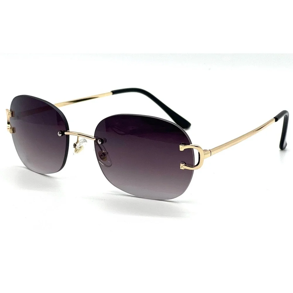 Classic Elegant Modern Sophisticated SUNGLASSES Rimless Gold Frame Black Lens‎